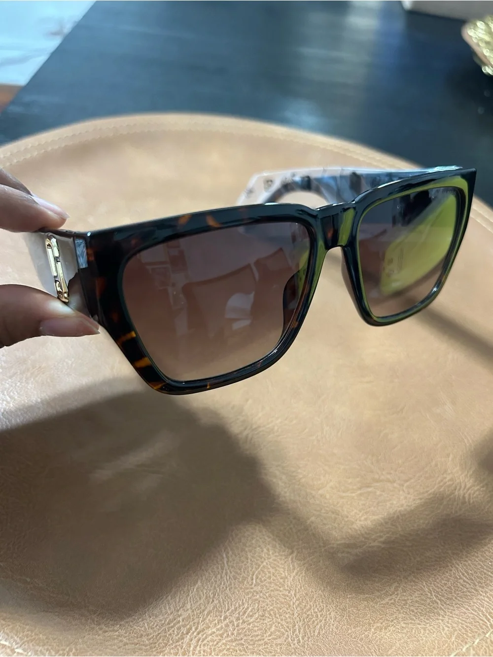 Marc Jacobs Yellow Sunglasses Case with Black Tortoiseshell Sunglasses